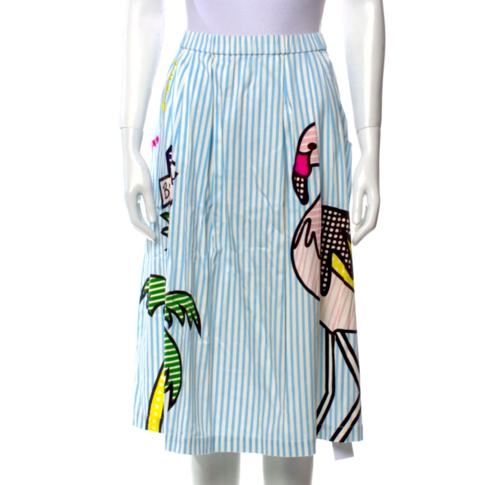 New Vadim Blue & White Striped Flamingo Skirt - Picture 14 of 17